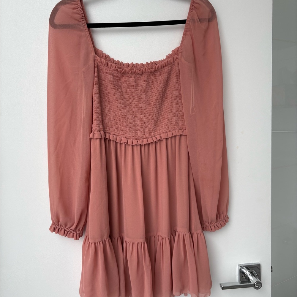 Wilfred Pink Smocked Tiered Mini Dress